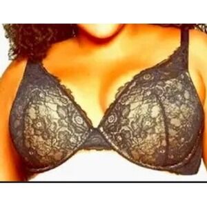 Auden Sublime Push Up Plunge Bra 46DDD Black Underwire Lace Padded Full Coverage